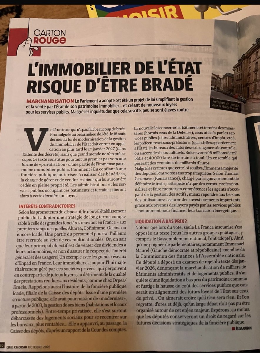 emmanuelmaurel's tweet photo. À propos du patrimoine de l’Etat bradé. (Dans le magasine Que choisir?) https://t.co/dOQWdPmA7Q