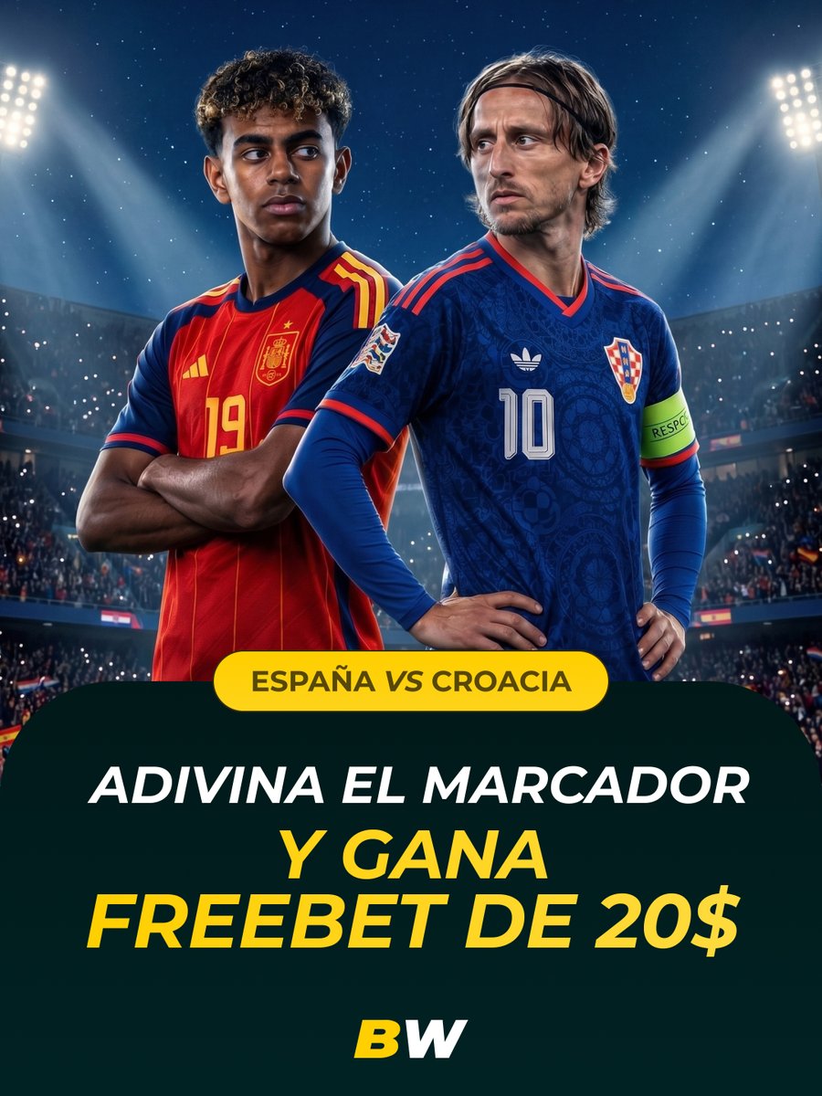 BWSportLATAM's tweet photo. 🏆 ¡Adivina el marcador y gana un freebet de $20!

🇪🇸 España – Croacia 🇭🇷

1. Sigue a @BWSportLATAM y @bw_casino_latam
2. Comenta el marcador exacto
3. Añade tu ID de Betwinner

💰 10 ganadores
🗓 Resultados: 30 de septiembre
¡Buena suerte! ⚽️ https://t.co/3PagKLtMtF