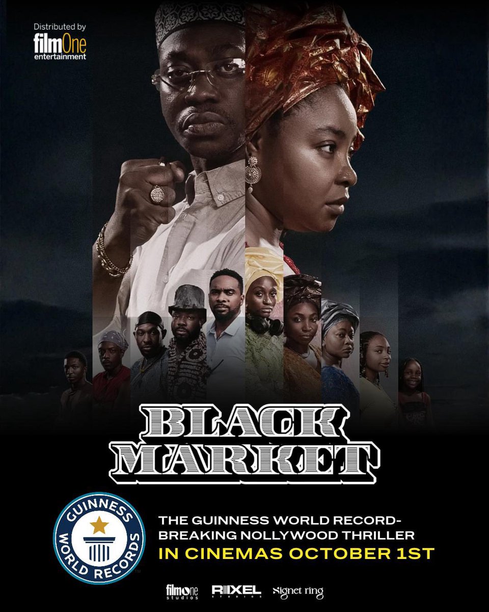 Afrikmedia_'s tweet photo. MISSED BLACK MARKET AT THE RECORD-BREAKING SCREENING? THE CRIME THRILLER HITS CINEMAS NATIONWIDE OCTOBER 1! 

Nigerian crime thriller Black Market drew more than 51,000 people to a single screening in Lagos, breaking a world record that had stood since 2015. https://t.co/2UDgxE5haA