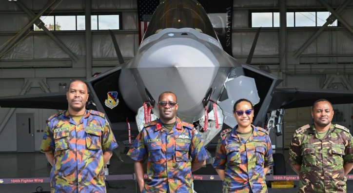 kenyaaxis's tweet photo. A #Kenyan Defence Forces delegation visited the 104th Fighter Wing of the #US Massachusetts Air National Guard. At Barnes Air National Guard Base, talks covered F-35A operations, aircraft maintenance training, quality assurance, logistics and combat-readiness modernisation. https://t.co/IWTH57YbCV