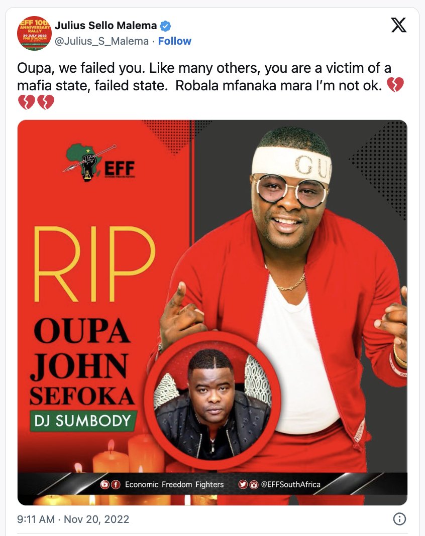 MonwabisiKete's tweet photo. When Julius Malema said "we failed you," who was he talking about, and who is "we"?

And what did he really mean by a "mafia state"?

#MadlangaCommission is daring us to question everything we thought we knew. https://t.co/ylot1xkb8Z
