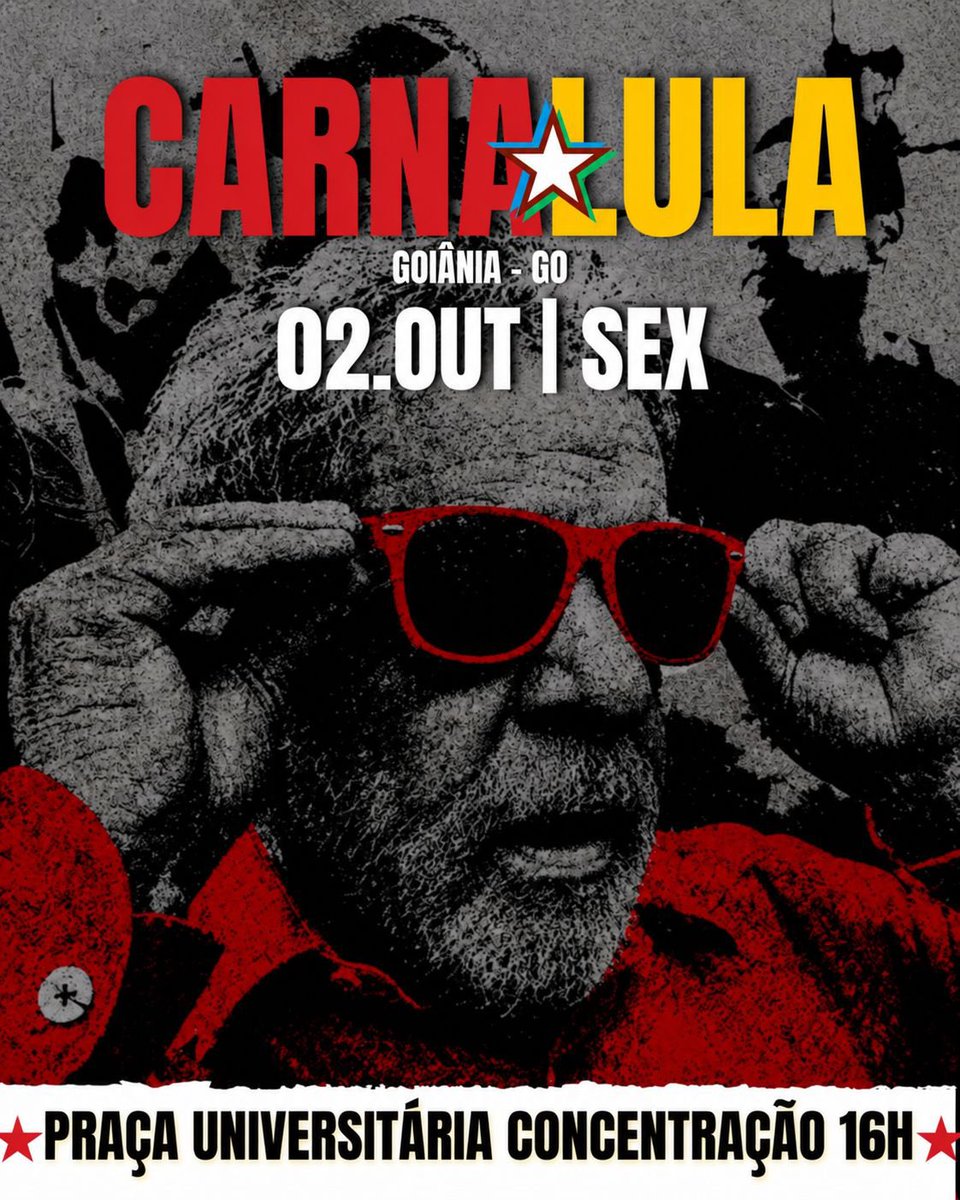 poxamarcoss's tweet photo. Galera de Goiânia, essa sexta teremos o Carna Lula na Praça universitária, o evento vai até 23H, teremos distribuição de material e uma programação cultural ⭐️ https://t.co/I8xXNalUw3