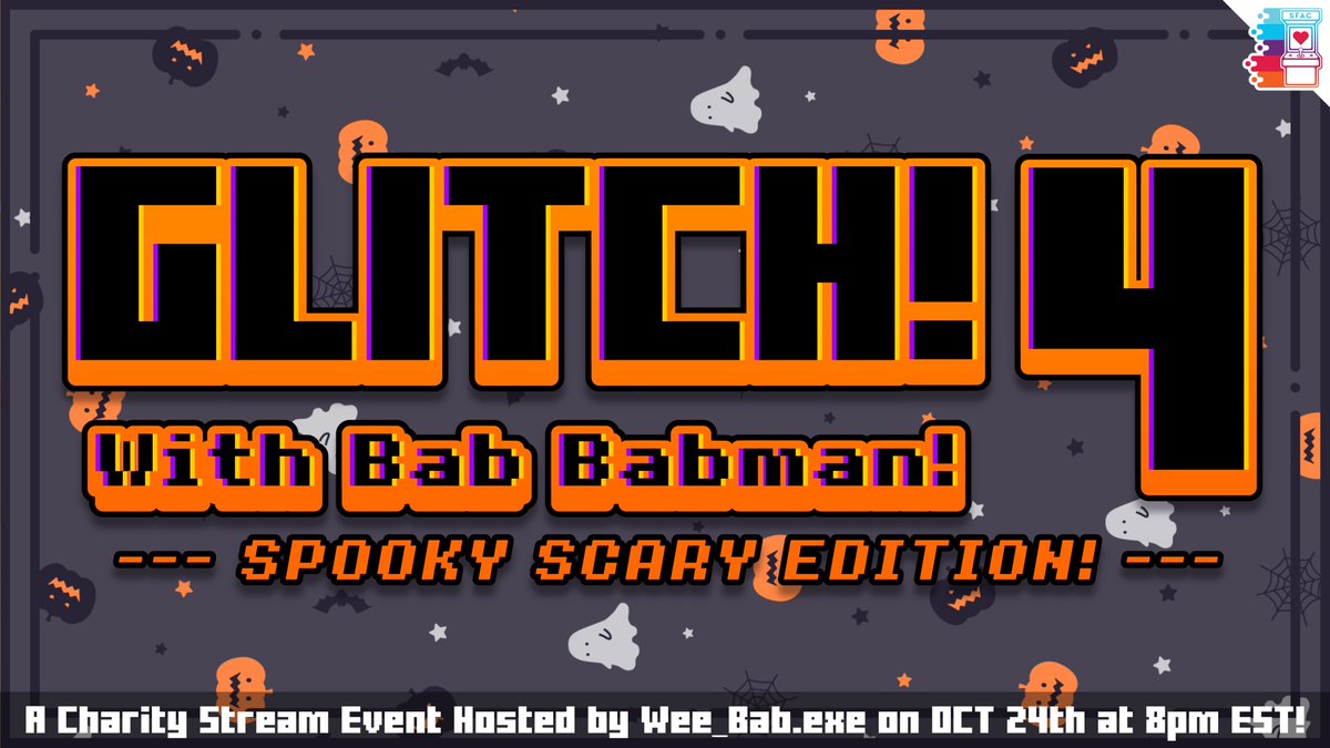 wee_babdotexe's tweet photo. mark your calendars.... for this year's #screamforacause, GLITCH! WITH BAB BABMAN returns, spookier than ever before!! ππ»π¬
watch the wackiest vtuber game show while also support grassroots charity organizations on october 24th! if you daaaaaaare π§ββοΈ https://t.co/LXq43cdn6C
