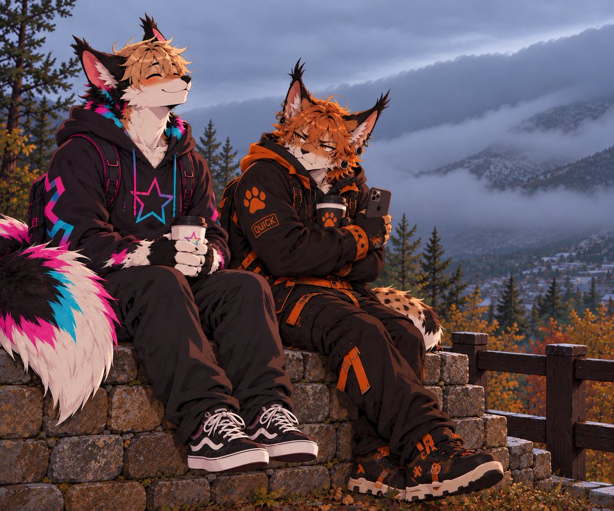 13Midnightjo's tweet photo. Jonan: “This weather is amazing.” 😌❄️🩵🩷
Koda: “I am dating an idiot.” 😑🧡
#Fursona #Furry #AIFurryArt https://t.co/hVVwAqpccO