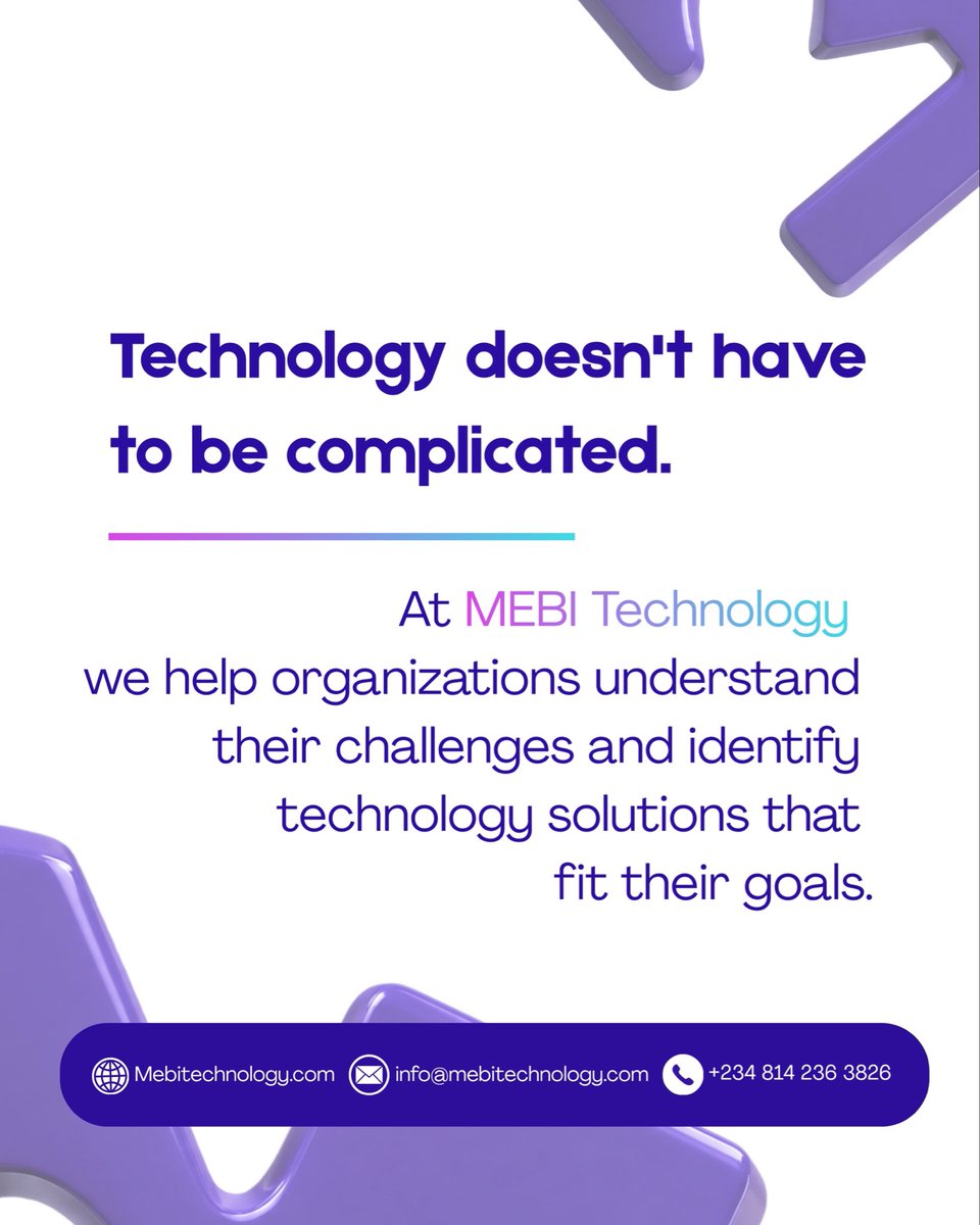 MEBITECHNOLOGY's tweet photo. Tech doesn’t have to sound complicated to make a big difference. 💡Need the right technology for your business? Send us a dm now

#MEBITechnology #TechMadeSimple #TechInNigeria #ProhibidaObsesión https://t.co/qMq5jjfVop