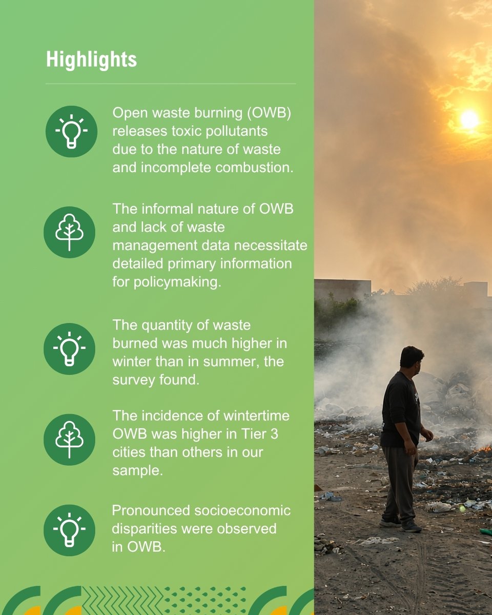 WRIIndia's tweet photo. (2/2)🌅🌆 This exploratory paper characterises winter and summer OWB across 11 cities by examining incident density, burned waste mass, waste composition, and PM emissions.

Check out the key highlights below 👇

🔗Read here: https://t.co/DohTS28fvq

#ACAAS #CleanAirForAll https://t.co/8K705Rc8eO