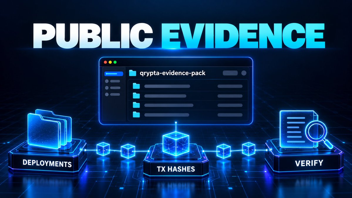 QRYPTARail's tweet photo. “Off-chain” should never mean “trust us.”

QRYPTA’s public evidence pack includes mainnet deployments, normal vs. PQC+ZK transactions, architecture notes, and a 60-second verification guide.

Verify it yourself:
https://t.co/HxIfRu5KjX https://t.co/btcUO0rxhc