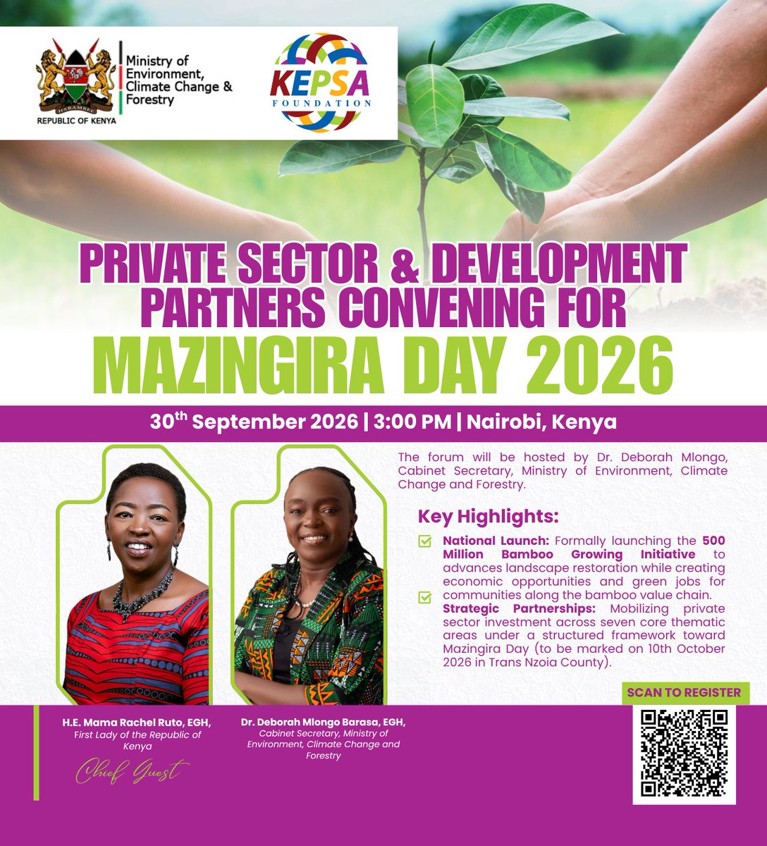 KepsaFoundation's tweet photo. Join us tomorrow, 30th September, at 3 PM to champion environmental conservation practices. Let’s leverage private sector innovation and resources to drive landscape restoration, green jobs, and sustainable growth at scale.

Register  👉🏻https://t.co/dko7KAvpow
@Environment_Ke https://t.co/4YoUzNW7qB