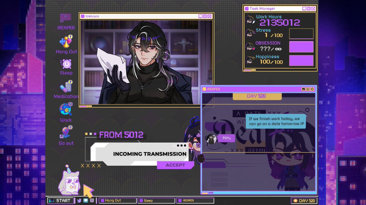 Eternal_717's tweet photo. on a whim, threw 5012 into the NEEDY GIRL OVERDOSE interface template...

if only this guy could actually show up in my computer pop-ups 🖐😭🖐

(ps: the full animated version is still in the works :P)
#ADWD2 #ADateWithDeath https://t.co/wp8eNepMzd