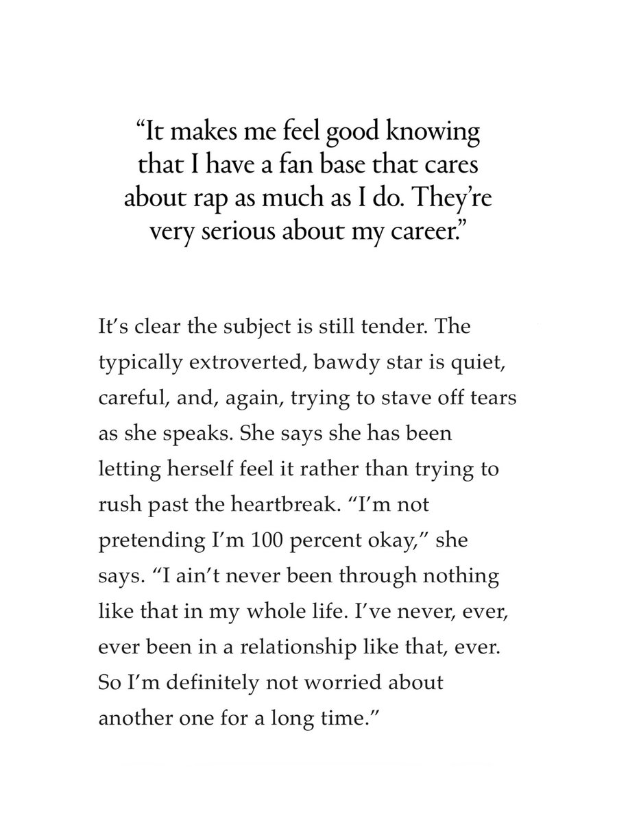 MegansStats's tweet photo. Megan Thee Stallion talks about moving on from her past relationship:

— “I ain’t never been through nothing like that in my whole life. I’ve never, ever, ever been in a relationship like that, ever. So I’m definitely not worried about another one for a long time.” https://t.co/elPnsAh0nk