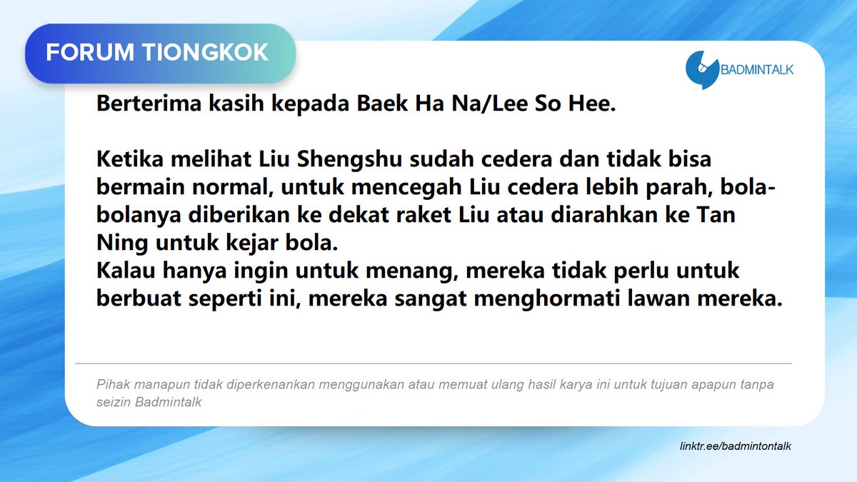 BadmintonTalk's tweet photo. Ada yang nonton final WD tadi guys? #ForumTiongkok
Emang baik Baek/Lee tadi di akhir game ketiga..... https://t.co/jDjcIqnl7L