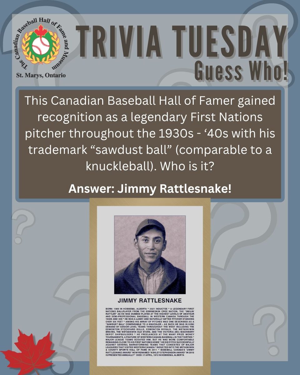 CDNBaseballHOF's tweet photo. For today's #TriviaTuesday we're asking about a piece of St. Marys baseball history! If you think you know the answer, comment your guess and check back next week for the answer ⚾
#trivia #baseballhistory #sportstrivia #baseballtrivia #canadianbaseball #baseballbatmaker https://t.co/lZoeLK7cfx