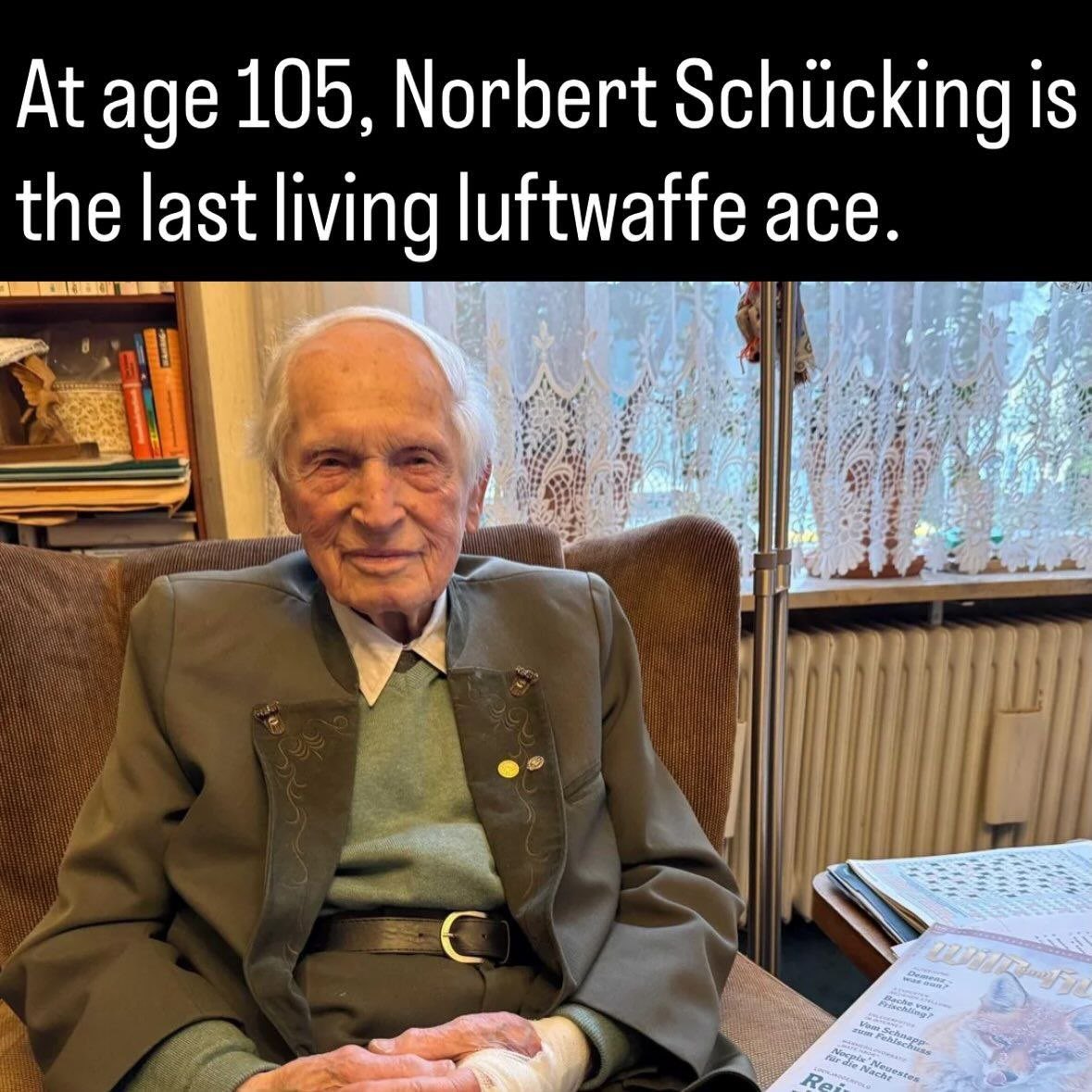 ErikJensen_8's tweet photo. 𝗢𝗡 𝗡𝗢𝗥𝗕𝗘𝗥𝗧 𝗦𝗖𝗛𝗨̈𝗖𝗞𝗜𝗡𝗚

- Norbert Schücking was born on Jan. 15, 1921, and served as a fighter pilot in the Luftwaffe during the final years of World War II. He flew with Jagdgeschwader 11, a fighter wing heavily involved in defending Germany against Allied air attacks.

Schücking flew aircraft including the Messerschmitt Bf 109 and Focke-Wulf Fw 190. He is generally credited with between 9 and 13 aerial victories, although surviving records differ on the exact total.

His combat took place primarily on the Western Front, where German pilots increasingly faced large formations of American bombers protected by long-range fighter escorts.

By 1944 and 1945, those missions had become extraordinarily dangerous. Luftwaffe pilots were often sent against heavily defended bomber formations that could include hundreds of aircraft at a time. 

In February 1945, Schücking reportedly bailed out of a Focke-Wulf Fw 190 at only about 330 feet above the ground. He survived after landing in deep snow.
