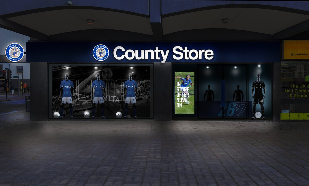 StockportCounty's tweet photo. Stockport County is delighted to announce plans to open a new County Store at Merseyway, in the heart of Stockport town centre. 🛍️

The new store will be located on Mersey Square, at the front of Merseyway, occupying a prominent ground-floor corner unit at the centre.

Read more, here: https://t.co/6jain98CO8