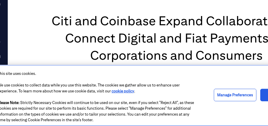 evaderscom's tweet photo. Citi × Coinbase: stablecoin payments expansion.

Two rails, US-first. Virtual Accounts on Citi BaaS (fiat → stablecoin auto). Spring checkout (stablecoin → fiat, Citi settles).

Merchants don't custody the tokens.

Read the PR. Separate from today's Clearing DCO. https://t.co/a2lEJDlAI1