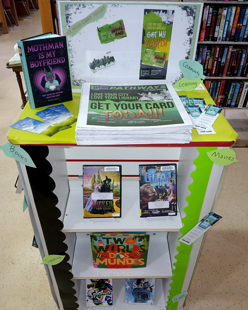 DetroitLibrary's tweet photo. Stop by the #detroitpubliclibrary Sherwood Forest Branch to get your NEW and FREE library card--and then check out some items to take home!

#LibraryCardSignUpMonth

Love Your City. Love Your Library. Get Your Card! https://t.co/cuAJ0bK2aK