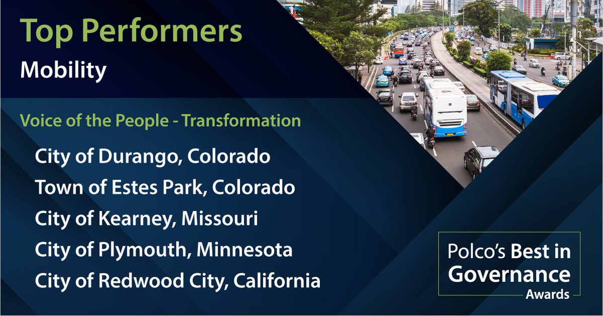 polco_us's tweet photo. #Polco is proud to honor the top #LocalGov giving residents real #mobility choices — smooth transit, safe bike lanes, walkable streets &amp; more. 👏 Congratulations to our 2026 #BestinGovernanceAwards Top Performers in Mobility!

➡️ Read more: https://t.co/JjXAu9fsMc https://t.co/lSpEz14yKC