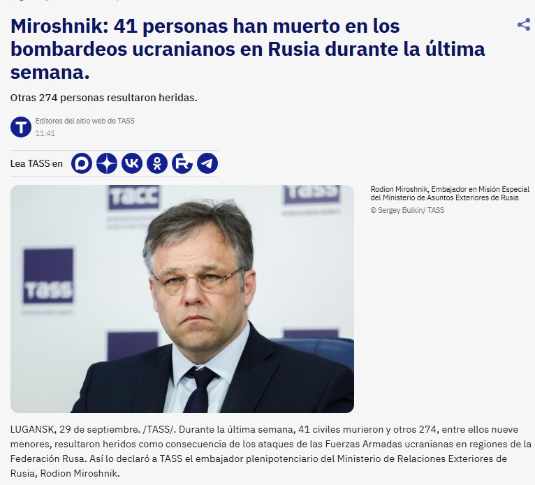 unaiwind's tweet photo. La pasada semana en ataques de las unidades fascistas ucranianas/OTAN fallecieron 41 civiles y hubo 274 heridos (9 menores).
De nuevo ha sido ocultado por nuestros telediarios. Nuestros telediarios, políticos y ONGs europeas están asesinando civiles rusos.
https://t.co/yydQkc58BD https://t.co/aqDZUZpBf6