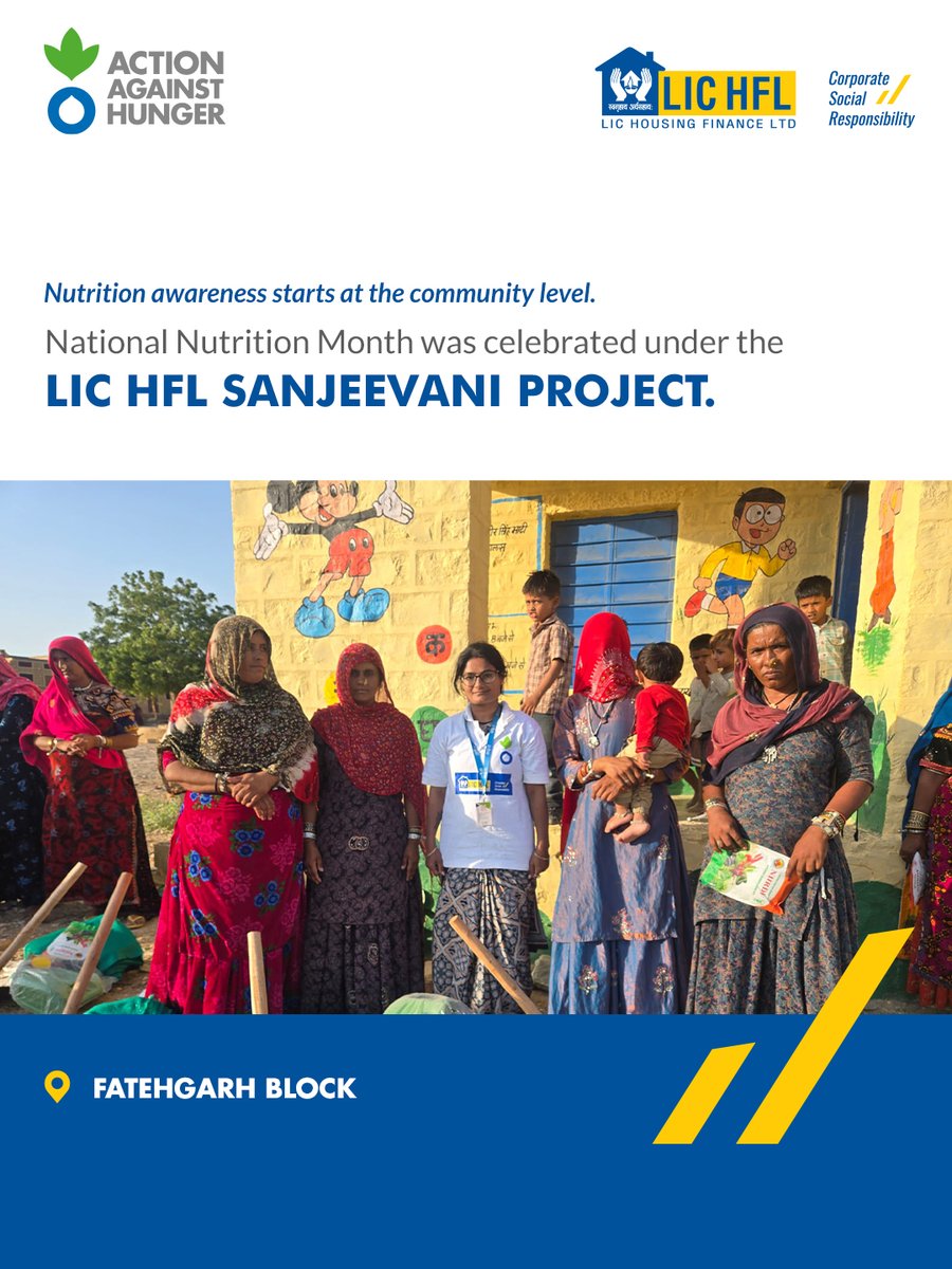AAH_India's tweet photo. Nutrition awareness grows stronger when communities come together.

Through the LIC HFL Sanjeevani Project, National Nutrition Month promoted healthy eating and better child feeding practices across communities.

#ActionAgainstHunger #LICHFL #NationalNutritionMonth https://t.co/UoNEyoj5ww