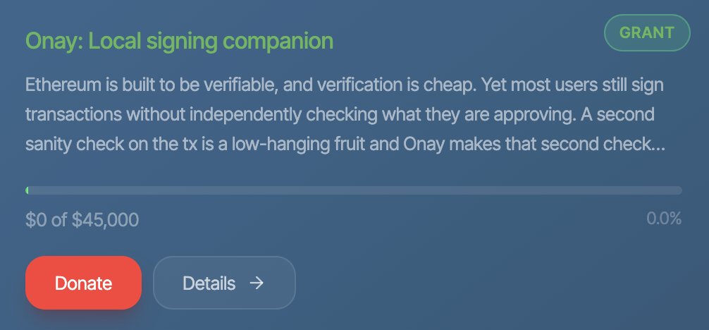 argotorg's tweet photo. We have 2FA for email and banking but not for signing crypto transactions, the most sensitive step of all. Onay by @SourcifyEth, featured in @thedaofund's second round, adds a local sanity check to every signing request. https://t.co/zX1YF5nBUG
