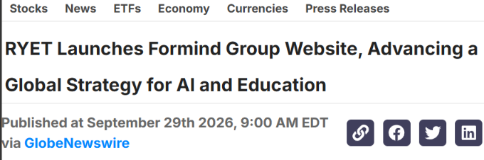 ikfgz24362589's tweet photo. $RYET Ruanyun Edai Technology launched the Formind Group website, advancing its global strategy across AI and education.

The new platform brings together YeeZo, Cogni AI, Smart Campus and HanLink under one international identity as RYET expands across multiple markets. https://t.co/VF0GOYp4Od