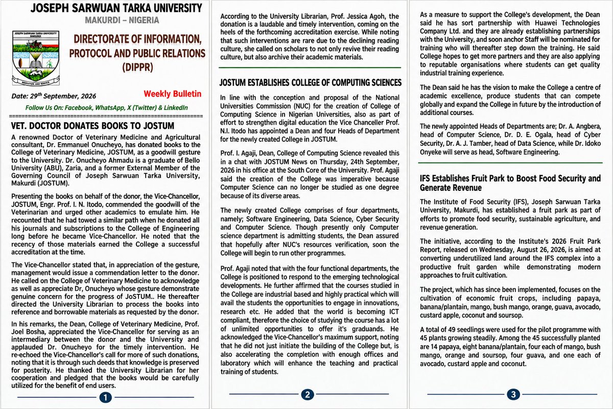 infoJoSTUM's tweet photo. Our weekly bulletin..... 
Enjoy... https://t.co/PIWyaFSxE8