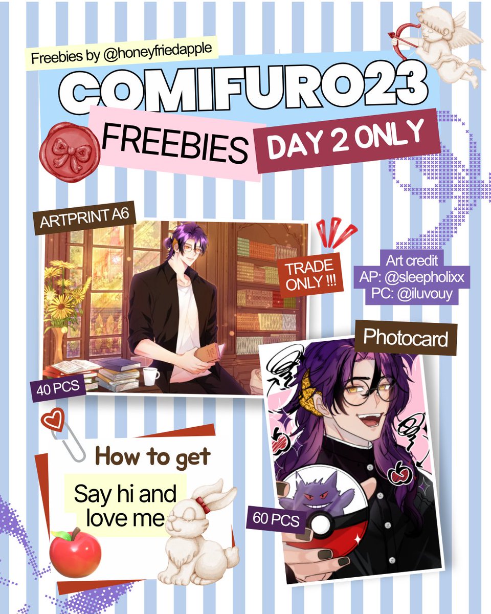 honeyfriedapple's tweet photo. HI GUYSSSS,  
ini aku ada freebies buat CF23 nanti! Sebarkan ke tongkrongan kalean dan buru aku di day 2 nantiii~~  

Aku accept apa aja, kiss n hug juga bolehhhh Nanti outfitnya jaket krem motif apel dan itabag hitam bimaaaa. Akan aku infokan lagi nantinya ya!!!!

#FreebiesCF23 https://t.co/nrk6wc4sZ1
