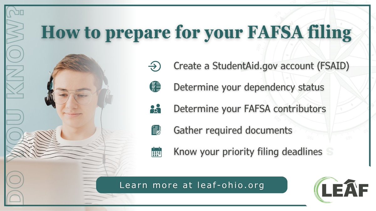 LEAF_Ohio's tweet photo. The 2027-28 FAFSA is now open for filing and LEAF is here to help! Learn more at https://t.co/ylHCjO6BOb. You can contact the LEAF Advisor at your high school for free FAFSA filing assistance, or schedule a FAFSA filing appointment at https://t.co/WizB0O6nOg. https://t.co/8RkfamTPeM