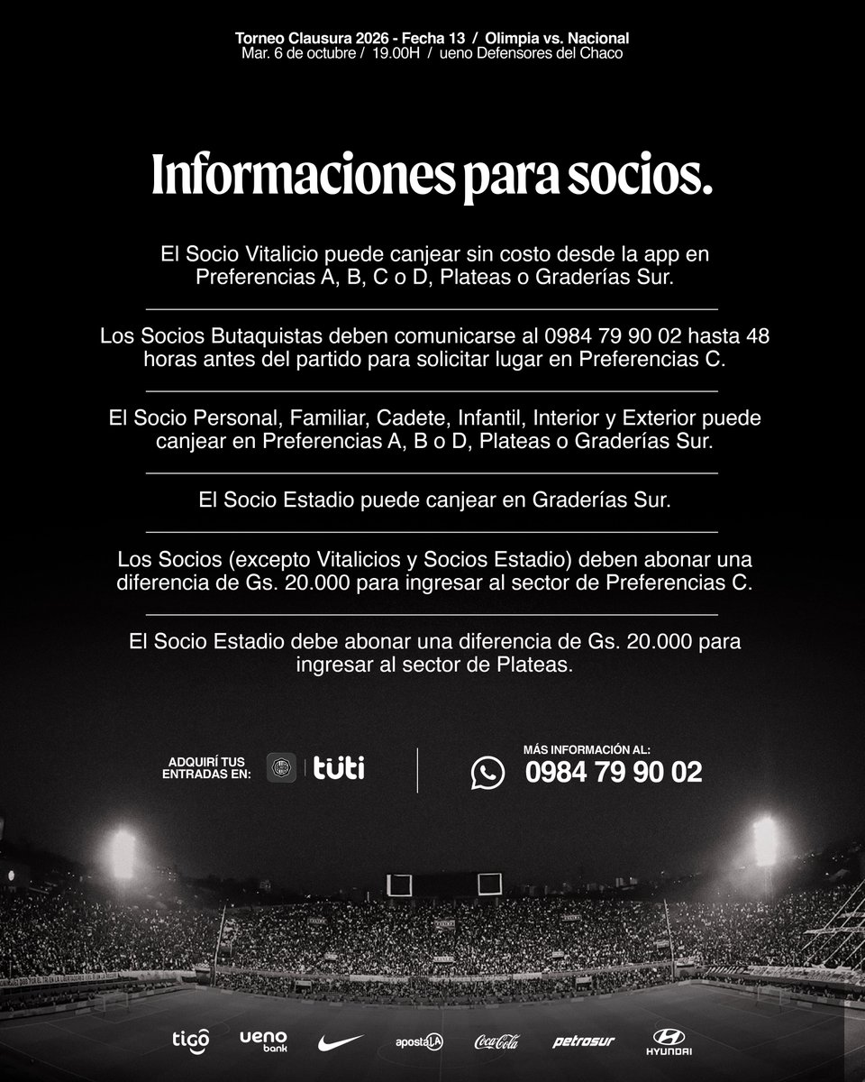 elClubOlimpia's tweet photo. 🗣 𝑺𝒐𝒄𝒊𝒐𝒔/𝒂𝒔 𝒅𝒆𝒍 𝑶𝑳𝑰𝑴𝑷𝑰𝑨:

Ya está oficialmente habilitado el canje de entradas para el encuentro del martes ante Nacional.

📷 Ingresá acá: https://t.co/JDRyJqriYe

🤍🖤🤍 https://t.co/A8TvF8g7vX