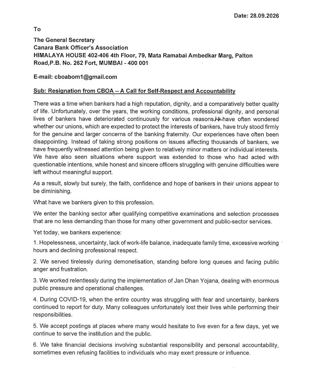 Satya_agnipath's tweet photo. Mass resignation from @CBOAofficial in HO registering their protest against it's blind support to @aiboc_in which failed to get definite timeline for implementation of #5dayBanking

@idesibanda 
@alashshukla 
@bankaffairs https://t.co/Cepsnf7nmu
