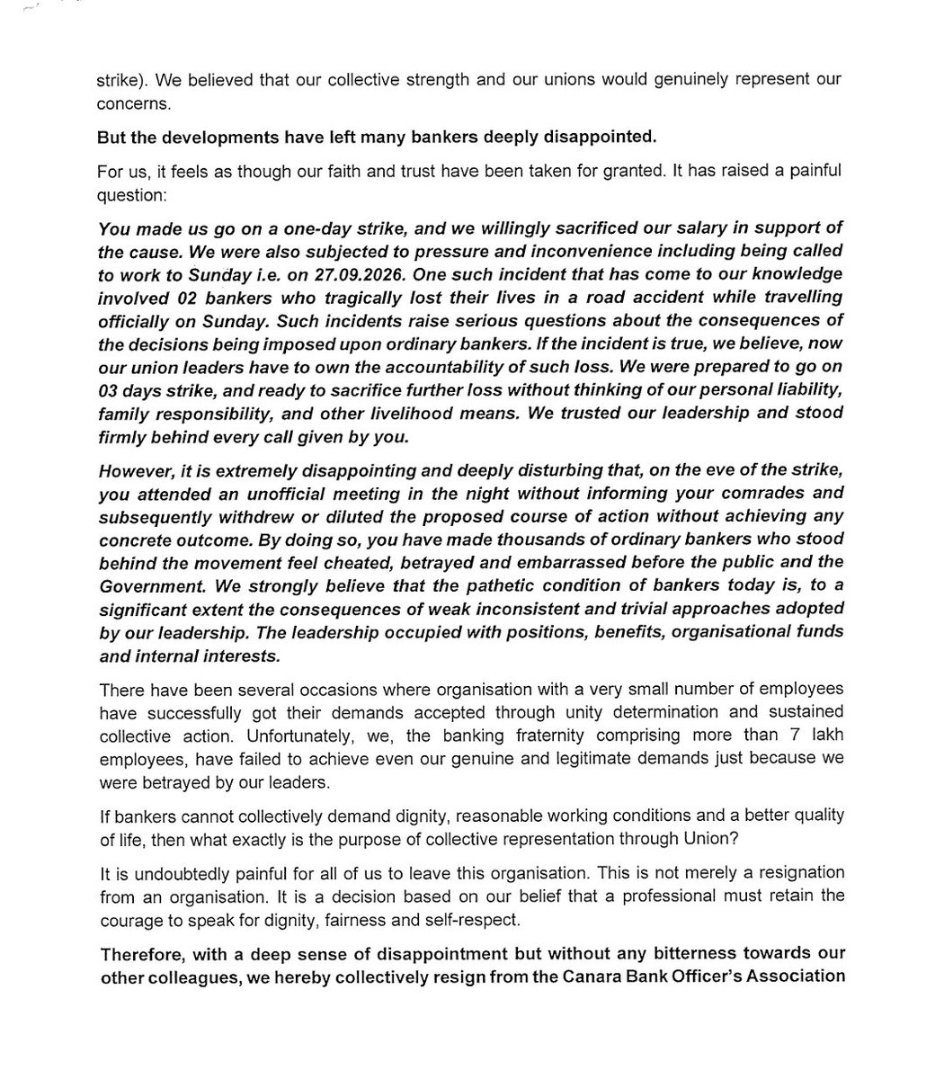 Satya_agnipath's tweet photo. Mass resignation from @CBOAofficial in HO registering their protest against it's blind support to @aiboc_in which failed to get definite timeline for implementation of #5dayBanking

@idesibanda 
@alashshukla 
@bankaffairs https://t.co/Cepsnf7nmu