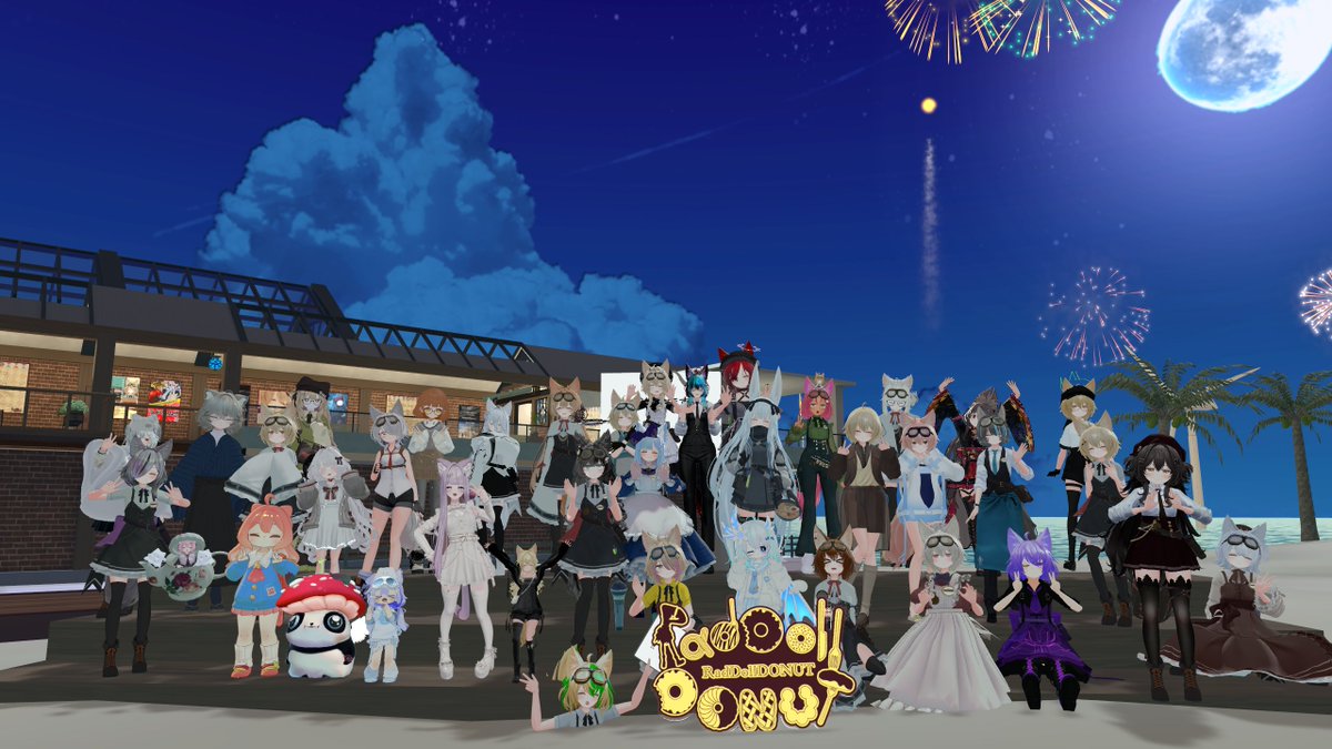 majitehushi's tweet photo. 27日は９月の #ラドナツ 営業日でした～！

今回は2期生のお披露目ということで、トータル４０人という過去最大規模での開催！🍩☕✨

皆さん楽しくお話しできたかな？
もちろん店長は楽しかったぜ！😆

改めてご来店ありがとうございました！
次回は謎多きハロウィン特別営業予定！お楽しみに！🦊

#RadDoll #RadDollV3 #VRChat