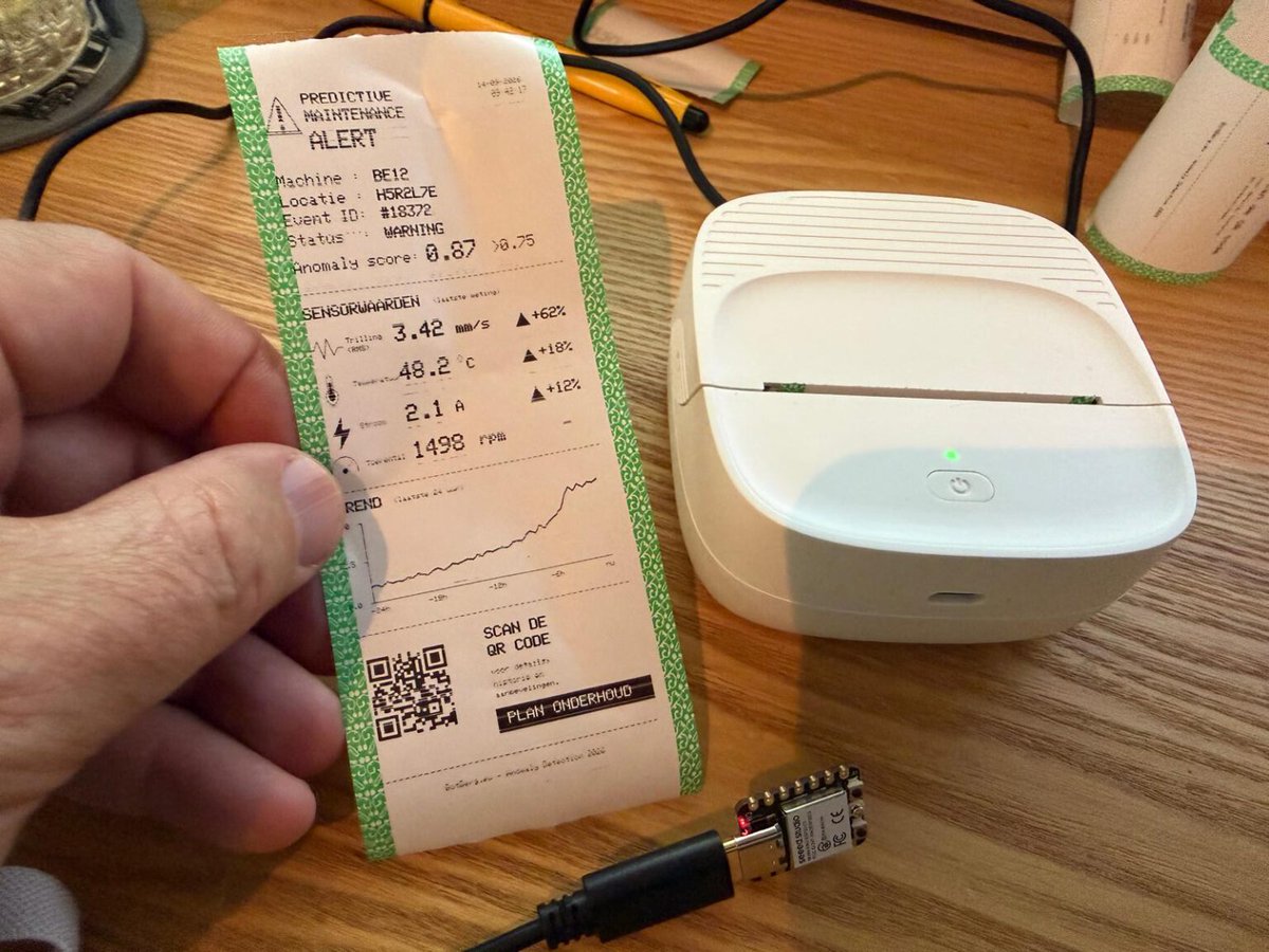 seeedstudio's tweet photo. Sensor in, paper out 🧾

Bot Berg reverse-engineered a cheap Bluetooth thermal printer with no docs, then had our XIAO ESP32-C3 render and print full machine-alert receipts on its own — trend graph, QR code and all.

Read the full write-up 👉 https://t.co/HMyXNcpyD9 https://t.co/jdilxEacLT