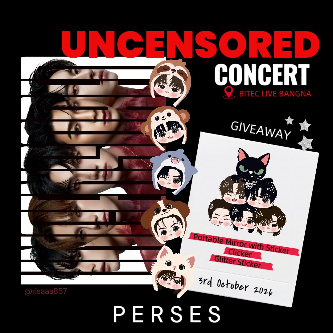 risaaa857's tweet photo. >> giveaway <<
#PERSES_UNCENSORED 🧩

❤︎ portable mirror with sticker 30 pcs 
❤︎ clicker 30 pcs
❤︎ small glitter sticker 40+ pcs each

🗓️ 3rd October 2026
📍 bitec live, bangna
◴ time and place tba

 ⸜(｡˃ ᵕ ˂ )⸝♡  pls kindly rt kaa

#PERSES_TH #PERSES https://t.co/0LMBZeEEK6