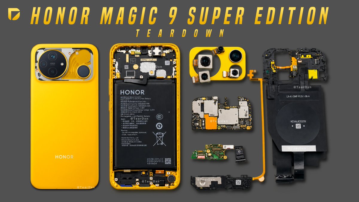 Techtaclee's tweet photo. New Video: Honor Magic 9 Super Edition TEARDOWN (Disassembly) - See What's Inside this Phone!
.
Video Link: https://t.co/MTquF3hlMj
.
#HonorMagic9 #Teardown #TearDxn #HonorMagic9SuperEdition #Honor https://t.co/7jQr798OwP