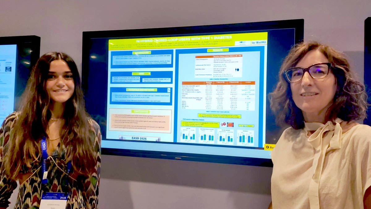 endo_nutriHURH's tweet photo. 📍Estamos en #Milan #EASD2026 
La Dra @marta_vvgijon y nuestra #endoresi @cristinaug99 presentan un estudio de Insulinorresistencia y RCV en DT1+sistemas de asa cerrada 🏥🩺
#SomosRioHortega #HURH https://t.co/rli2wfWATK