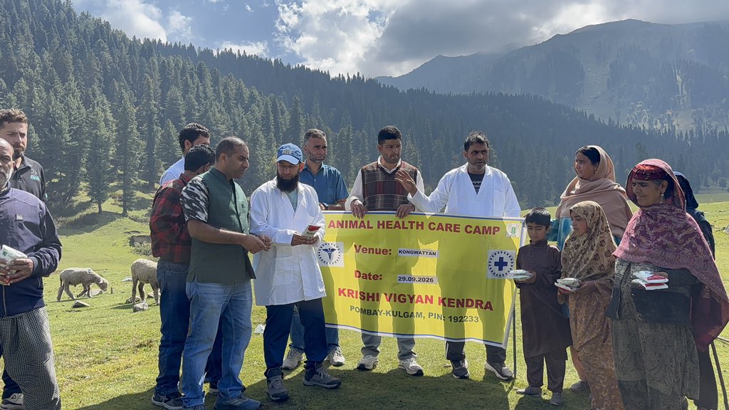 kvkkulgam's tweet photo. Krishi Vigyan Kendra (KVK), Kulgam organised an Animal Health Care Camp at Kongwattan, Kulgam, on 29 September 2026 for the benefit of the local farming community. https://t.co/MAcYF5Bcda