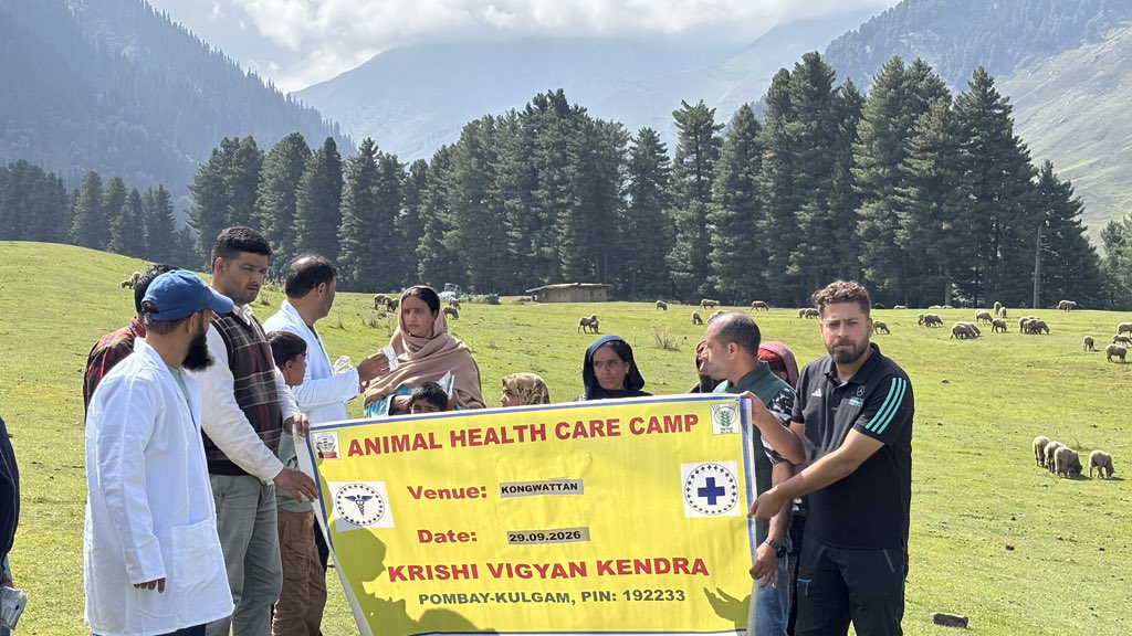 kvkkulgam's tweet photo. Krishi Vigyan Kendra (KVK), Kulgam organised an Animal Health Care Camp at Kongwattan, Kulgam, on 29 September 2026 for the benefit of the local farming community. https://t.co/MAcYF5Bcda