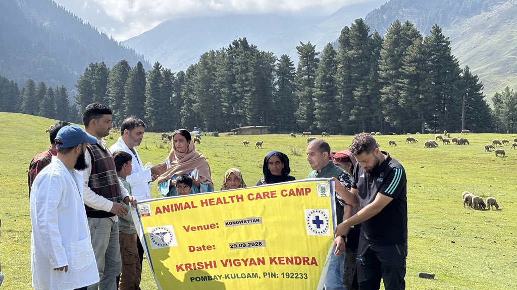 kvkkulgam's tweet photo. Krishi Vigyan Kendra (KVK), Kulgam organised an Animal Health Care Camp at Kongwattan, Kulgam, on 29 September 2026 for the benefit of the local farming community. https://t.co/MAcYF5Bcda