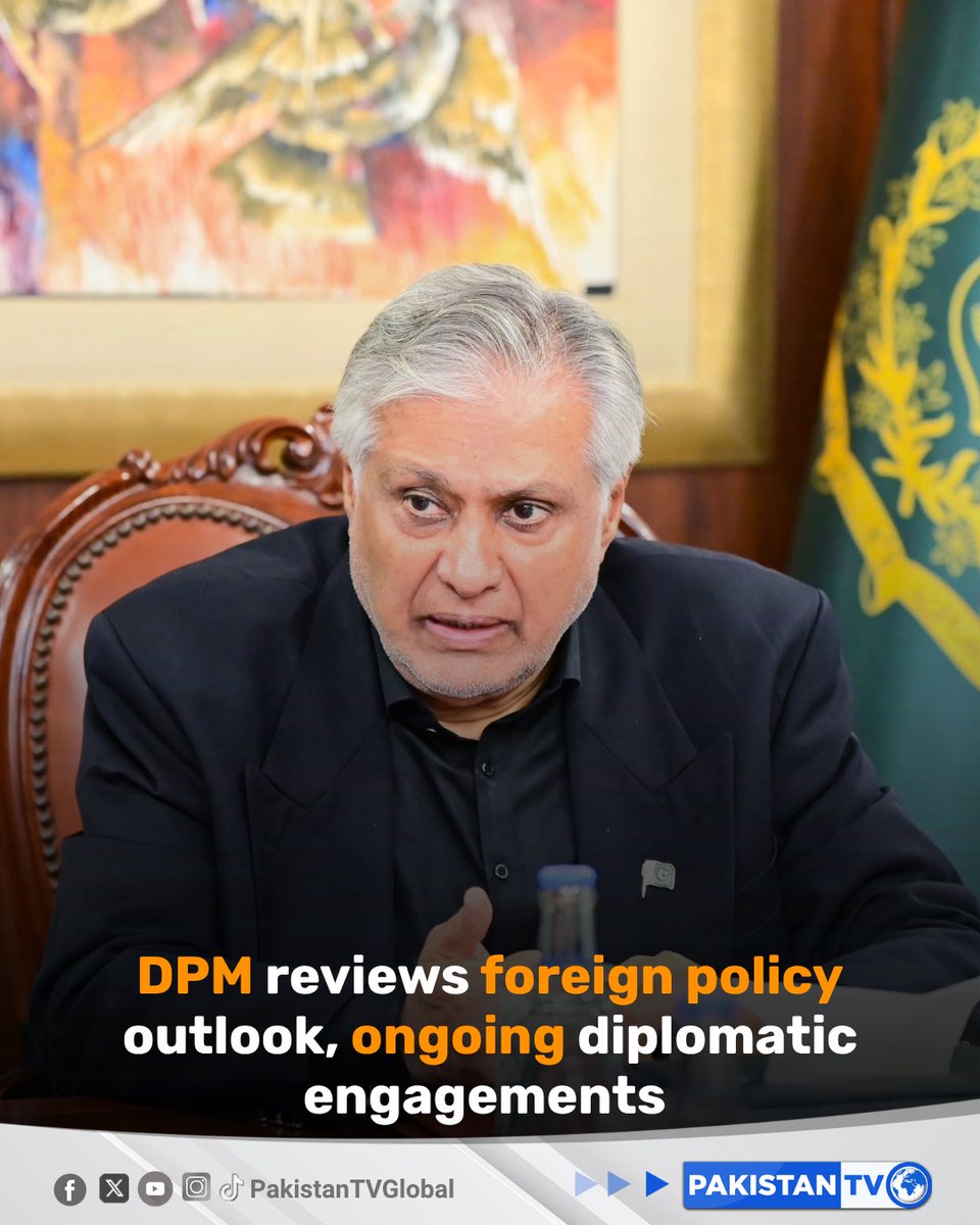 PakTVGlobal's tweet photo. Deputy Prime Minister Ishaq Dar chaired a meeting at the Ministry of Foreign Affairs on Tuesday to review Pakistan’s foreign policy outlook and ongoing diplomatic engagements.
@MIshaqDar50
#IshaqDar #PakistanForeignPolicy #Diplomacy #Pakistan #PakistanTV https://t.co/APDxQsFGYV