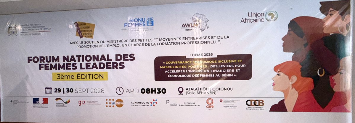 UNBenin's tweet photo. Les 29 et 30 septembre 2026 à Cotonou, le Forum National des Femmes Leaders réunit décideurs, partenaires et acteurs du changement autour de la gouvernance économique inclusive et des masculinités positives pour accélérer l’inclusion financière et économique des femmes au Bénin. https://t.co/twlVLHs0On