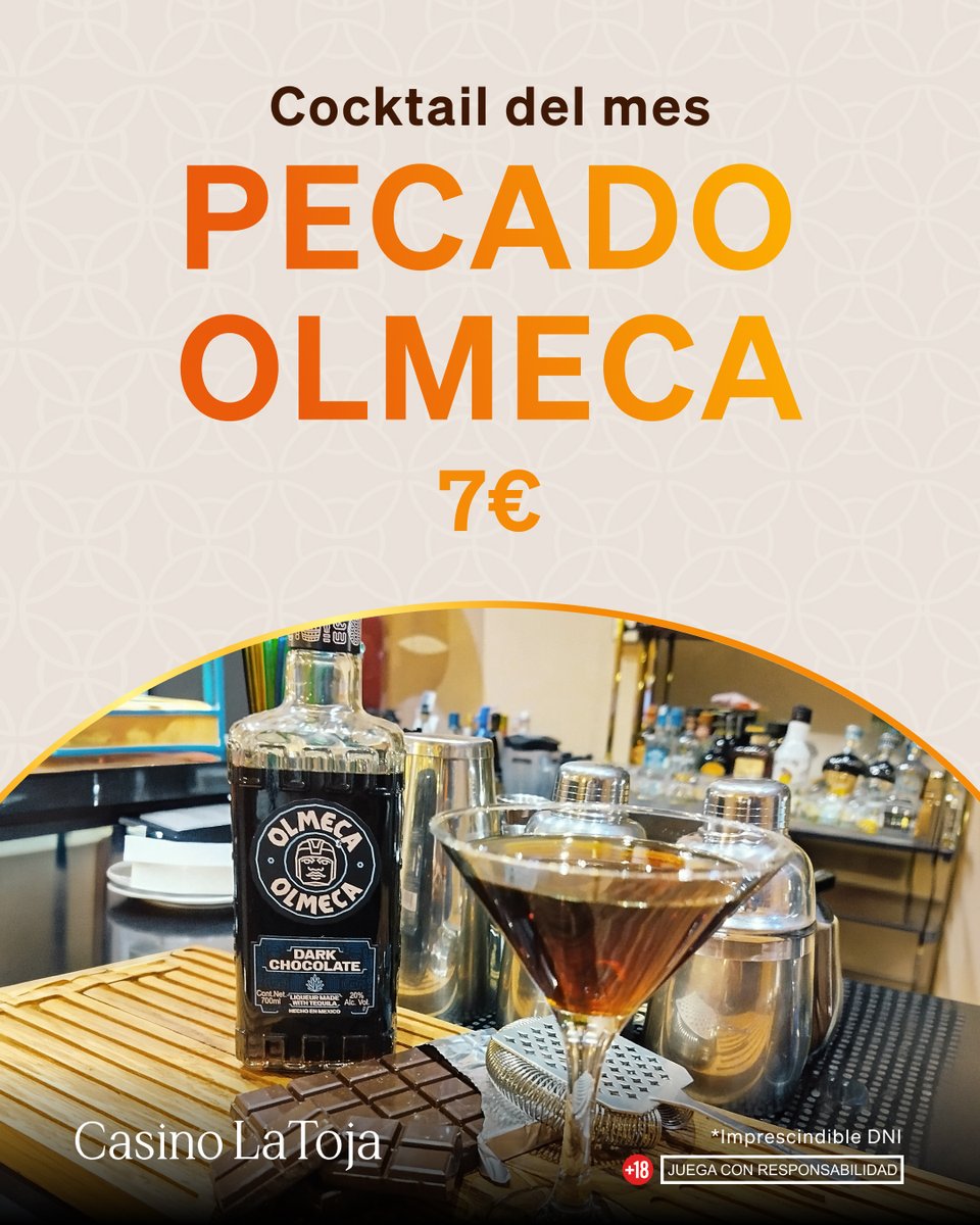 casinolatoja's tweet photo. ¿Buscando el plan perfecto para esta noche? 🍸
✨ En Casino La Toja te invitamos a descubrir nuestro "Pecado Olmeca". Un cóctel creado para los paladares más exigentes, con el toque irresistible del tequila Olmeca Dark Chocolate.
#CasinoLaToja #LaToja #PecadoOlmeca https://t.co/8i87aFD3lF