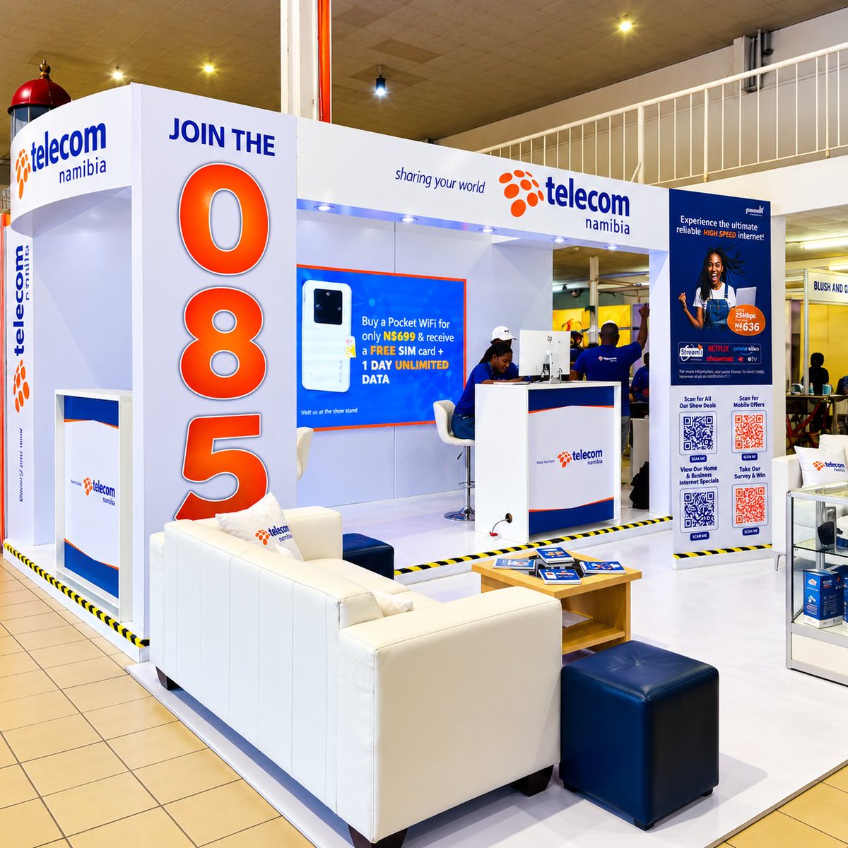 TelecomNamibia's tweet photo. Visit the Telecom Namibia stand in the Camelthorn Hall and take advantage of our Show specials. Grab our Buy 1, Get 1 FREE N$50 airtime vouchers, Pocket WiFi deal, 4G LTE Router deal and more.

For more information and all our Show specials, visit: https://t.co/OzrKMCSwuJ https://t.co/iPU7QnQrNm
