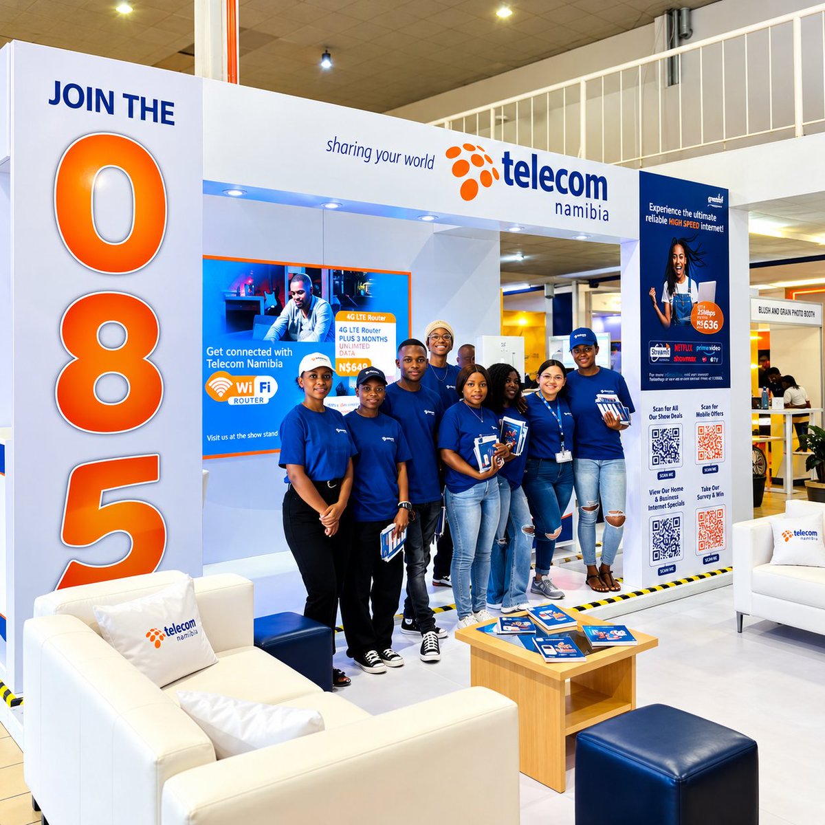 TelecomNamibia's tweet photo. Visit the Telecom Namibia stand in the Camelthorn Hall and take advantage of our Show specials. Grab our Buy 1, Get 1 FREE N$50 airtime vouchers, Pocket WiFi deal, 4G LTE Router deal and more.

For more information and all our Show specials, visit: https://t.co/OzrKMCSwuJ https://t.co/iPU7QnQrNm