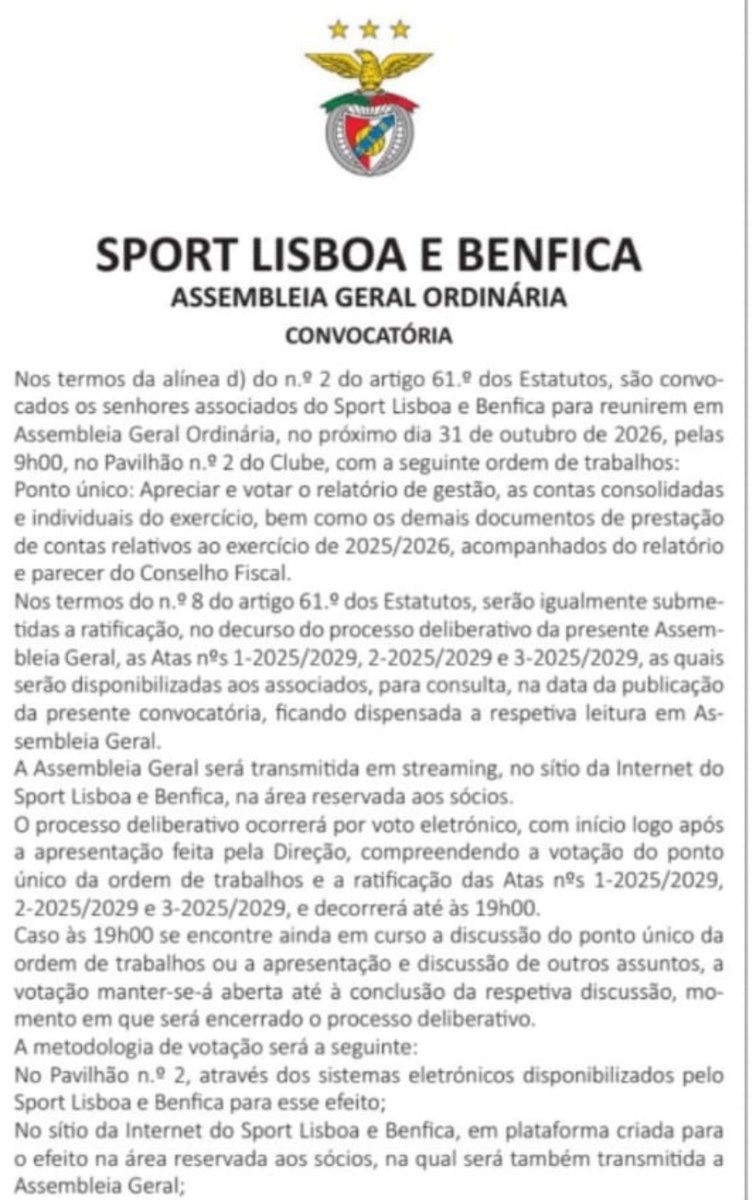 ManuelMSerra's tweet photo. AG de apreciação, discussão e votação do Relatório e Contas agendada para 31 de Outubro, sábado, pelas 9 h.

Modo de votação: online e electrónico no Pavilhão n.° 2.

José Pereira da Costa continua a incumprir a Lei Civil, os Estatutos e a brincar com os Sócios do Benfica. Consciente, fá-lo com impunidade. 

Consequências já sabidas...