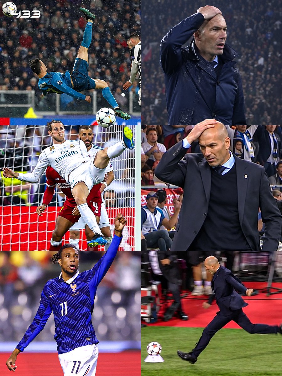 433's tweet photo. 𝐙𝐈𝐃𝐀𝐍𝐄 🤝 𝐖𝐈𝐓𝐍𝐄𝐒𝐒𝐈𝐍𝐆 𝐈𝐍𝐒𝐀𝐍𝐄 𝐆𝐎𝐀𝐋𝐒 😂🔥

Throughout his coaching career, Zidane has witnessed some 𝗜𝗡𝗦𝗔𝗡𝗘 goals. And with goals like these, 𝗜𝗖𝗢𝗡𝗜𝗖 reactions are inevitable 😂

🤯 Cristiano’s legendary bicycle kick vs. Juventus 👏
😮‍💨 Bale’s iconic bicycle kick the CL final 🏆
😳 Olise’s goal gave us 𝗔𝗡𝗢𝗧𝗛𝗘𝗥 Zidane reaction 🦵⚽
️
A world-class manager inspires world-class goals ✨