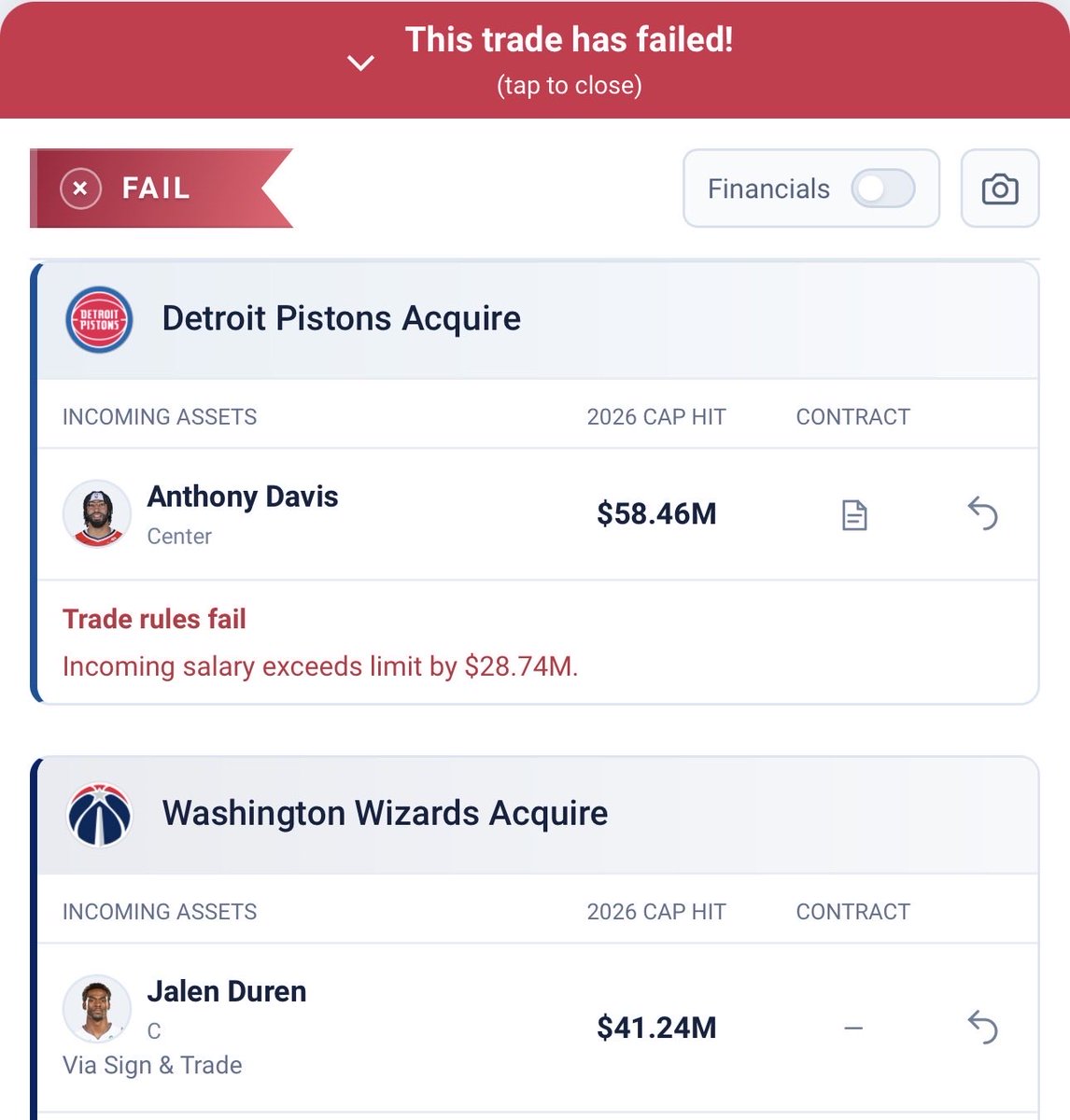 RobbieBettelon's tweet photo. It would be wonderful if @espn, the supposed worldwide leader in sports, had their analysts actually check if their proposed trades even work financially before going on TV

No, AD cannot be traded for Duren https://t.co/XlKCCGJobC