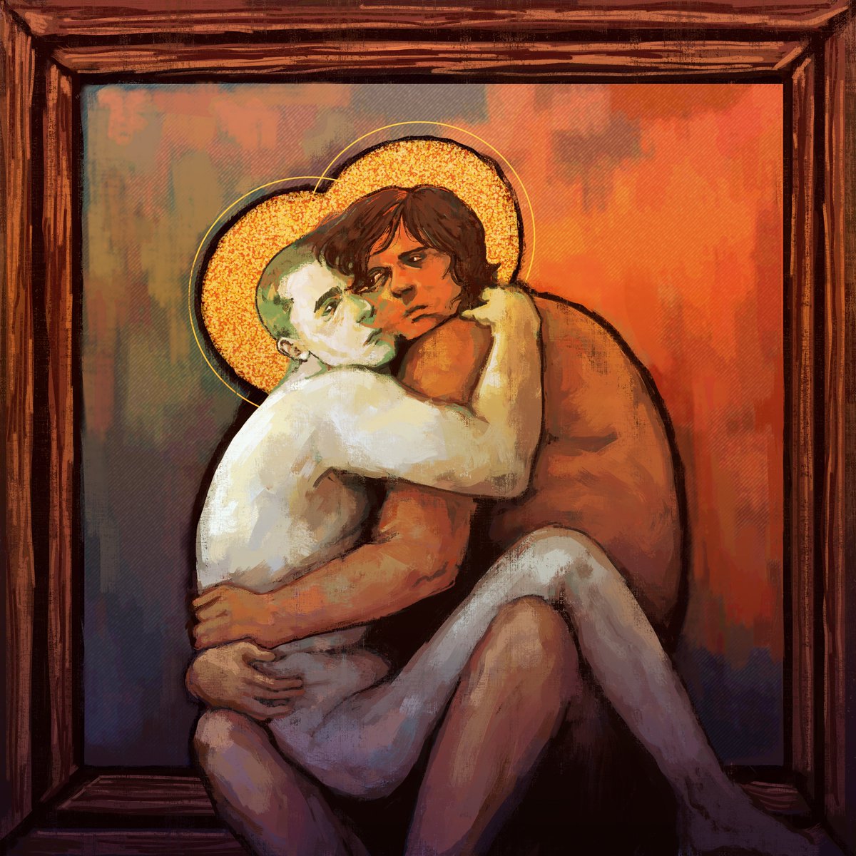 etrnlsolitude's tweet photo. how lucky we are to need each other in this way//you melt me
---
HUMAN PALEGUN!!! inspired by Carlos Blanco Artero "Hug" and Judas's kiss
+fooled around with some effects
i missed drawing dramatic stuff from Misha's (humantruder's) perspective ◉⁠‿⁠◉
#noimnotahuman #palegun https://t.co/pPCzGbik8D