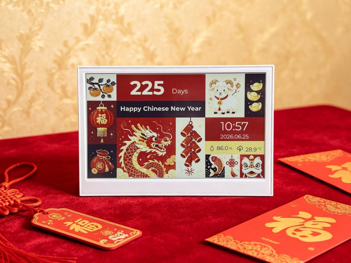seeedstudio's tweet photo. 🧧 Count down to Chinese New Year in style.

Chinese New Year Countdown by Yihui brings a festive red-and-gold display with a live countdown, time, date, temperature, and humidity on the reTerminal E1002.

Built with SenseCraft Seeedash, no code.

Explore the design 👉 https://t.co/tiMEyUa6Ow