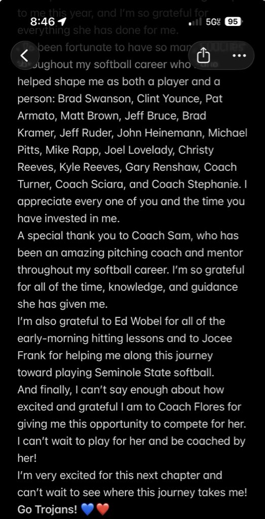 Devyn20571129's tweet photo. Go Trojans!💙❤️ #softballcommit @Seminole_State @TGA_Turner @TGASciara @topgun_skim @ChicksSoftball @CWYounce @tiffany_younce https://t.co/vzg3SPUSy7